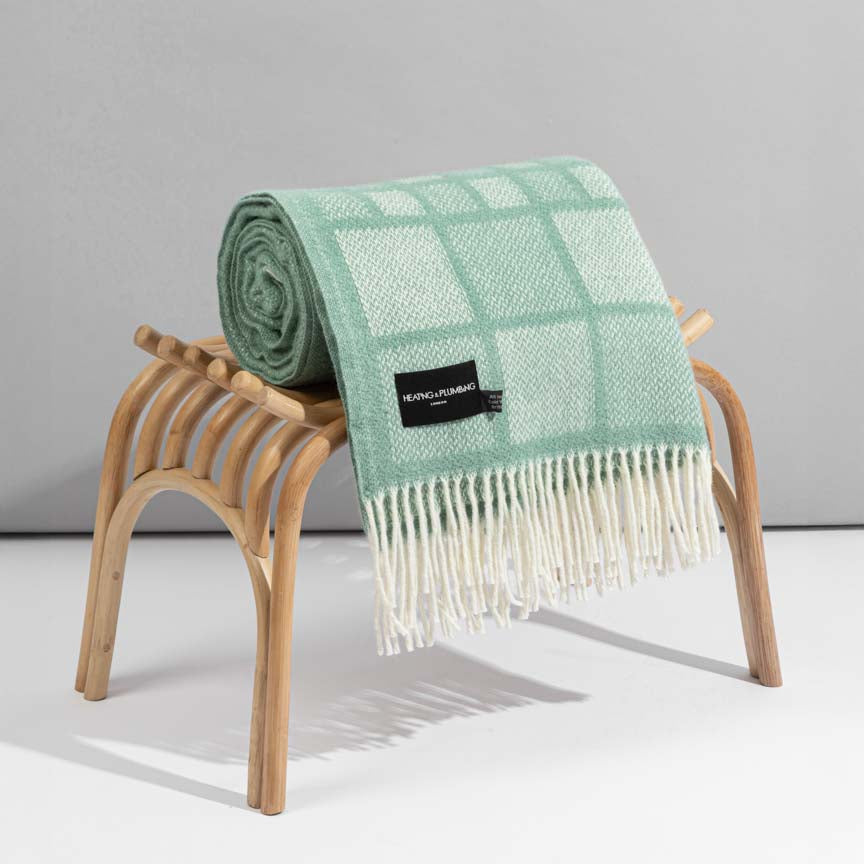 Evening Tales - Pure New Wool Blanket - Mosaic Mint Green