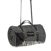Members' Club Wool Picnic Blanket with Long Black Leather Shoulder Strap
