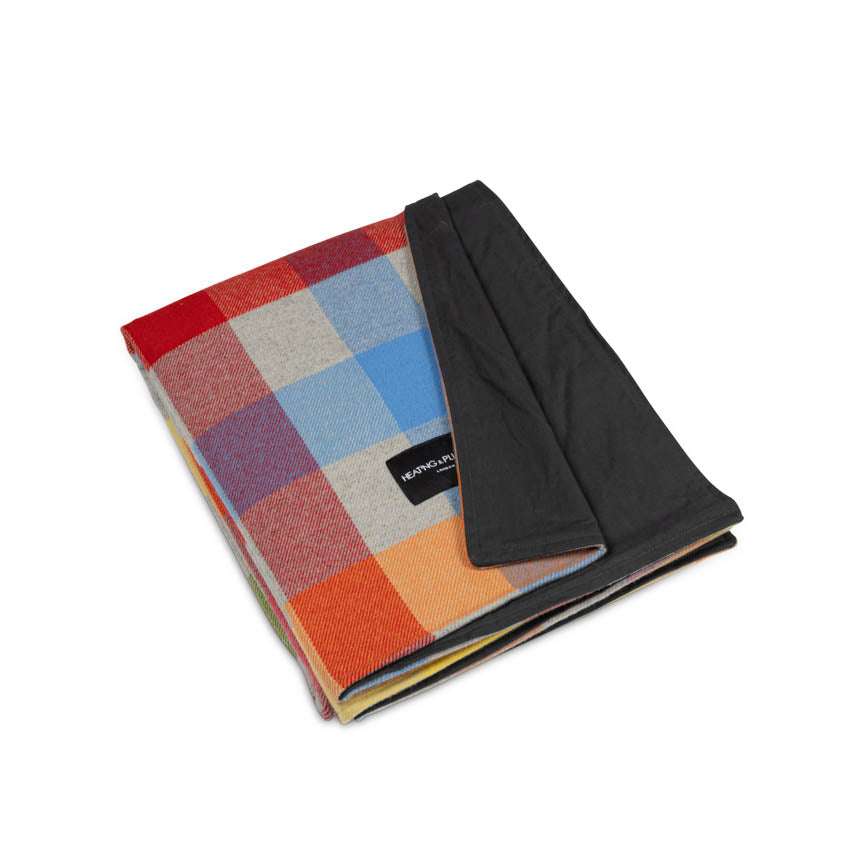 Product Shot of waterproof Rainbow Check Picnic Blanket with Waxed Backing