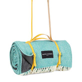 Wool Picnic Blanket Cornish Cove with Long Yellow Leather Strap