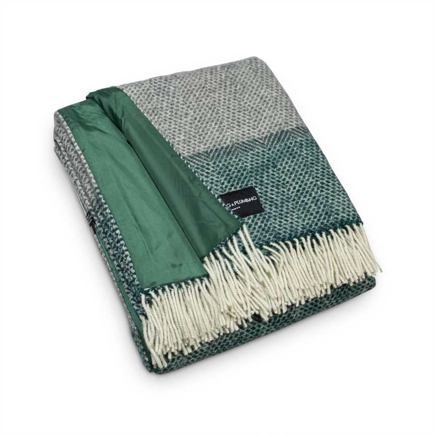 Wool Picnic Blanket Green & Grey with Waterproof backing - Down To The Valley
