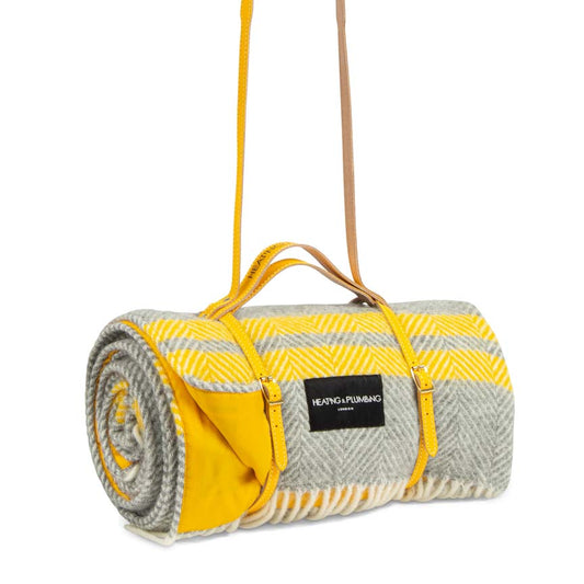 Pure new wool picnic blanket - Grey & Yellow