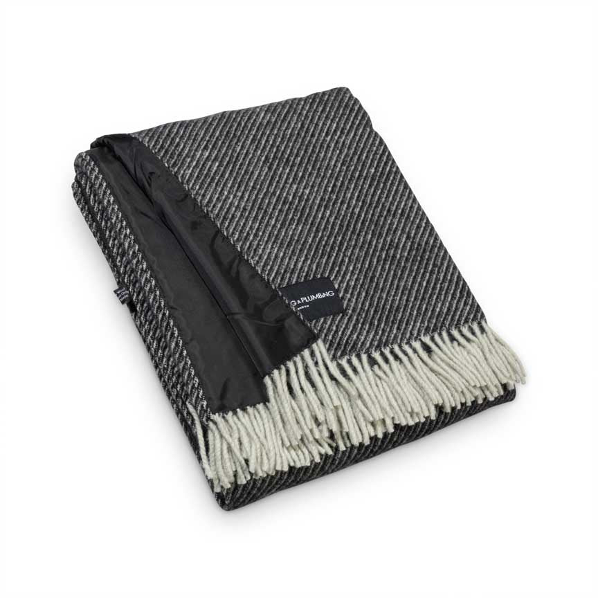 Black Members' Club Wool Waterproof Picnic Blanket with Waterproof Backing