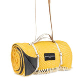Wool Waterproof Picnic Blanket with White Leather Shoulder Strap