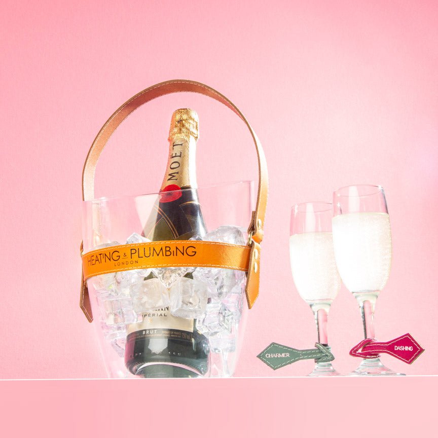 "Happy Go Sparkly" Champagne Bucket - Orange Leather Strap - Heating & Plumbing London -