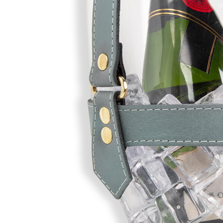 "Happy Go Sparkly" Champagne Bucket - Petrol Leather Strap - Heating & Plumbing London -