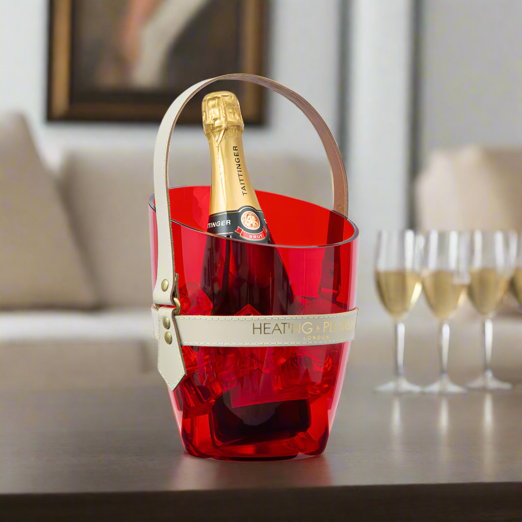 "Happy Go Sparkly" Champagne Bucket - Red & Cream - Heating & Plumbing London -