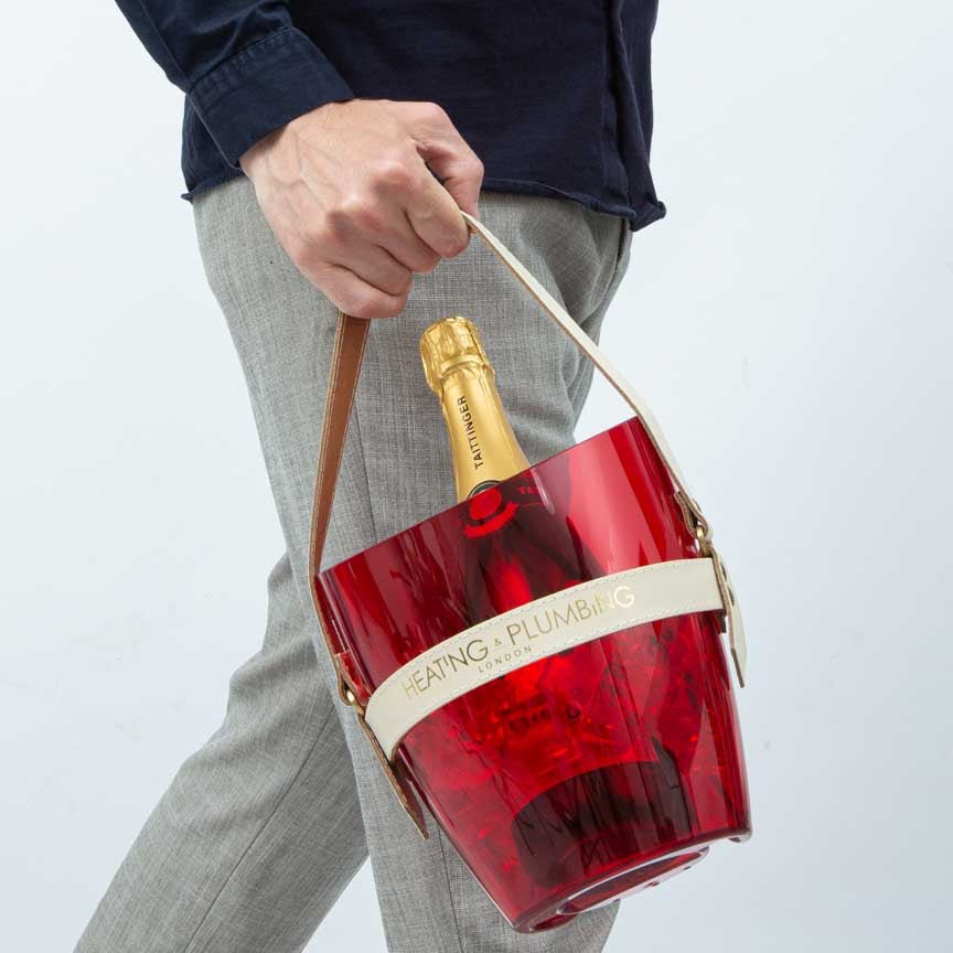 "Happy Go Sparkly" Champagne Bucket - Red & Cream - Heating & Plumbing London -