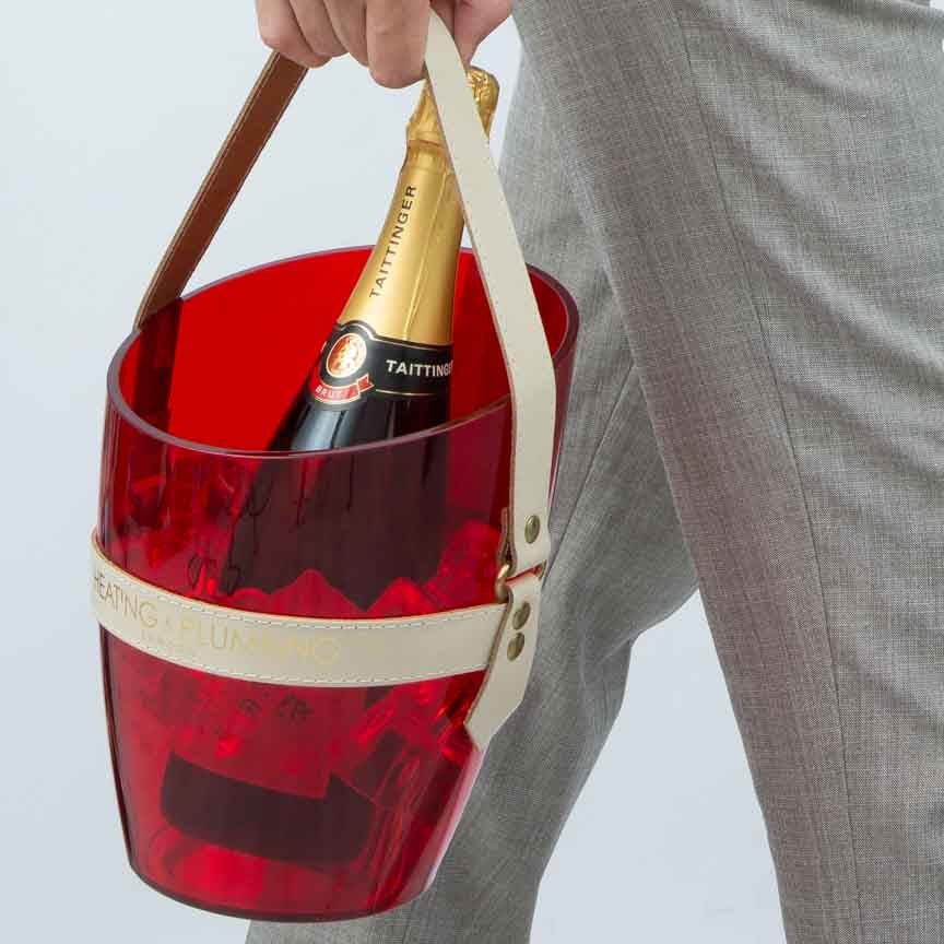 "Happy Go Sparkly" Champagne Bucket - Red & Cream - Heating & Plumbing London -