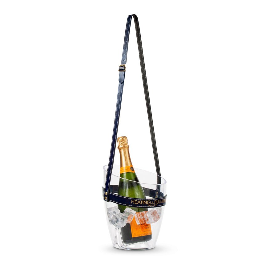 "Keep Your Cool" Champagne Bucket - Navy Blue Leather strap - Heating & Plumbing London -