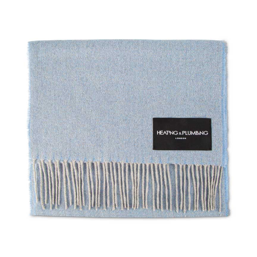 Love Stories - 100% Cashmere Scarf - Sky Blue & Grey - Heating & Plumbing London -