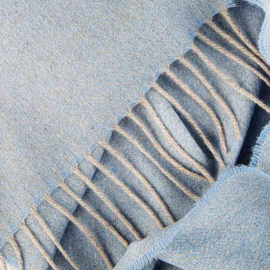 Love Stories - 100% Cashmere Scarf - Sky Blue & Grey - Heating & Plumbing London -