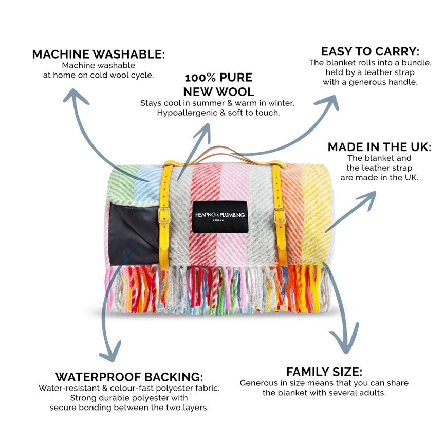 Pure new wool picnic blanket - Rainbow - Heating & Plumbing London - Picnic Blanket