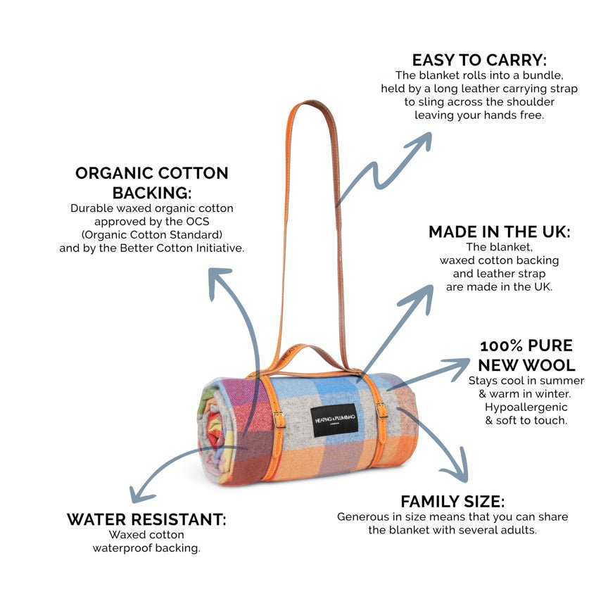 The Wool & Wax Edition Picnic Blanket - Rainbow Checks - Heating & Plumbing London - Picnic Blanket
