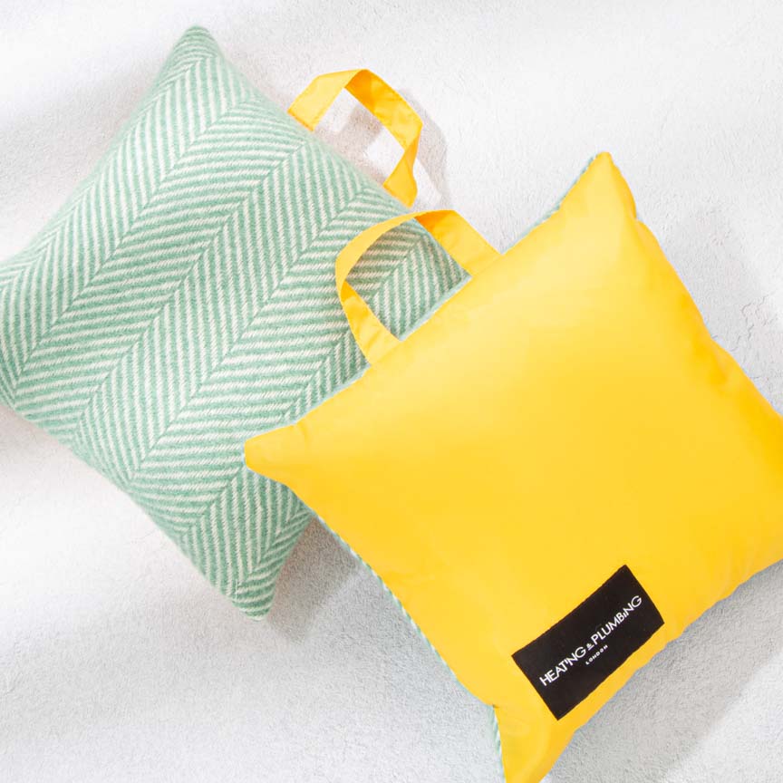 Waterproof Outdoor Cushion in Pure New Wool - Mint Green & Yellow - Heating & Plumbing London -