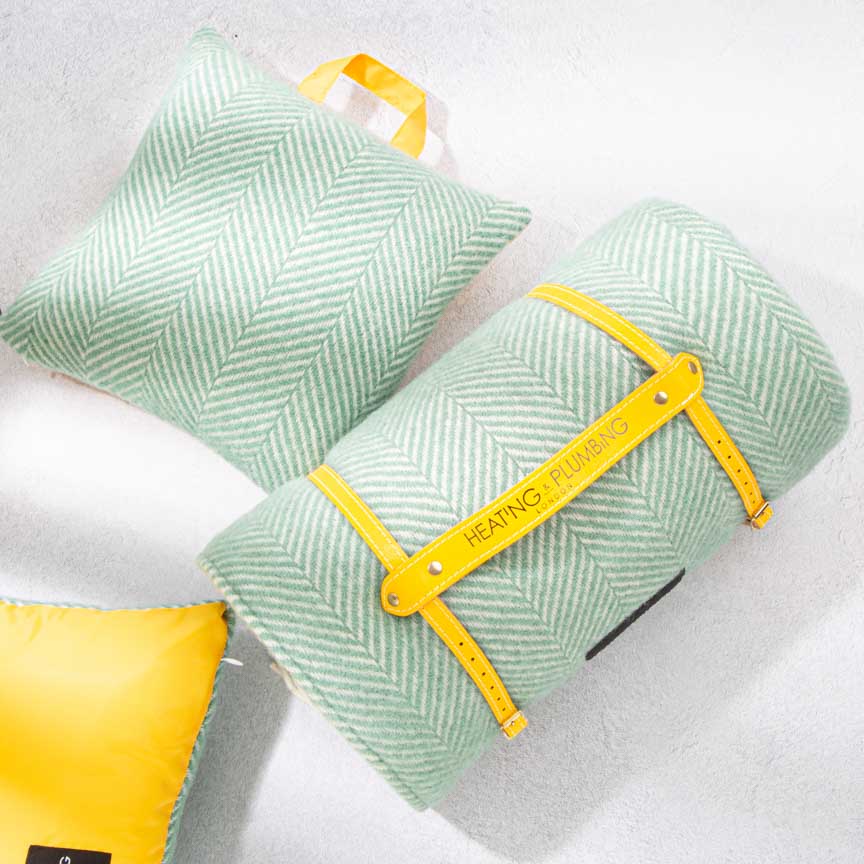 Waterproof Outdoor Cushion in Pure New Wool - Mint Green & Yellow - Heating & Plumbing London -