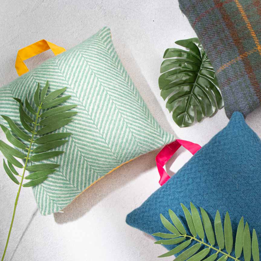Waterproof Outdoor Cushion in Pure New Wool - Mint Green & Yellow - Heating & Plumbing London -