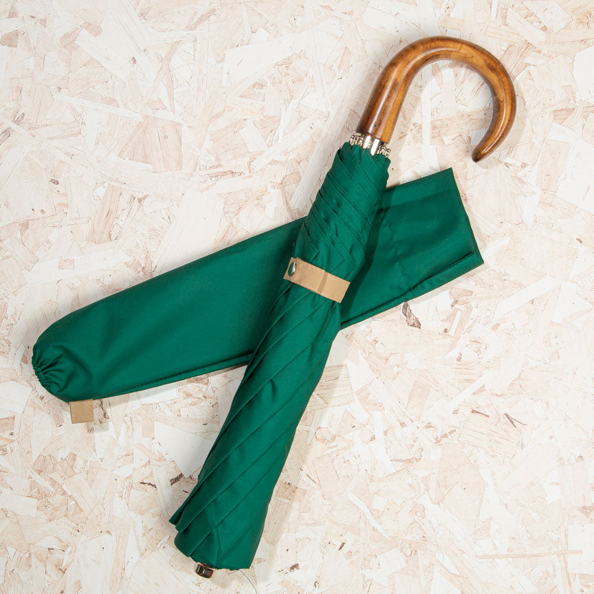 small folding umbrella with scorched maple handle