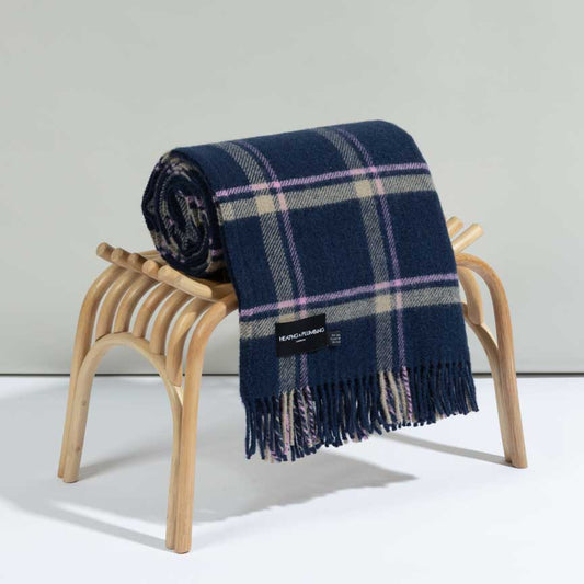 Evening Tales - Pure New Wool Blanket - Checkmate Navy