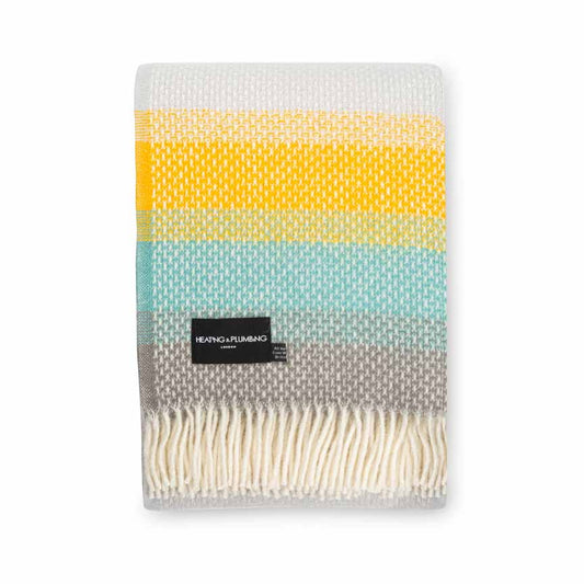 Evening Tales - Pure New Wool Blanket - Super Fluffy - Yellow, Turquoise & Grey