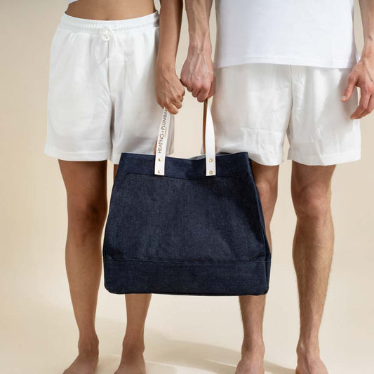 Plain Denim Tote Bag - White