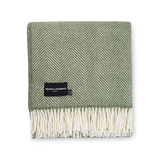 Evening Tales - Pure New Wool Blanket - Traditional Herringbone - Avocado