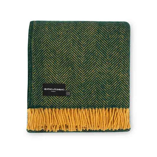Evening Tales - Pure New Wool Blanket - Traditional Herringbone - Racing Green & Toffee