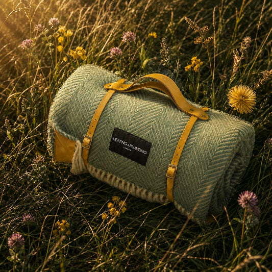 Pure new wool picnic blanket - Mint Green & Yellow 900