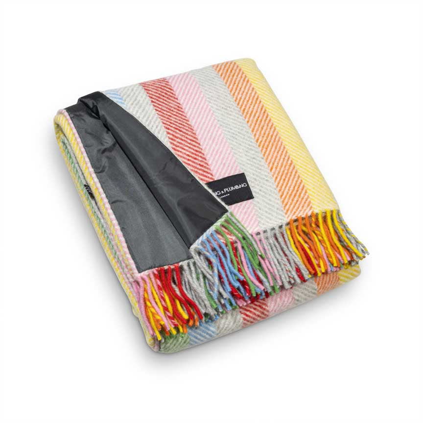 Waterproof Wool Picnic Blanket in Rainbow Strips