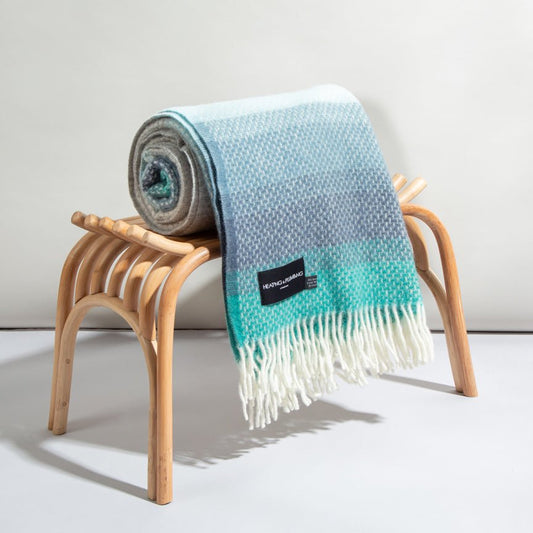 Evening Tales - Pure New Wool Blanket - Super Fluffy - Grey, Turquoise & Blue - Heating & Plumbing London - Throw