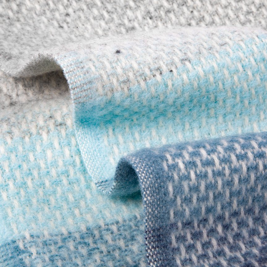 Evening Tales - Pure New Wool Blanket - Super Fluffy - Grey, Turquoise & Blue - Heating & Plumbing London - Throw