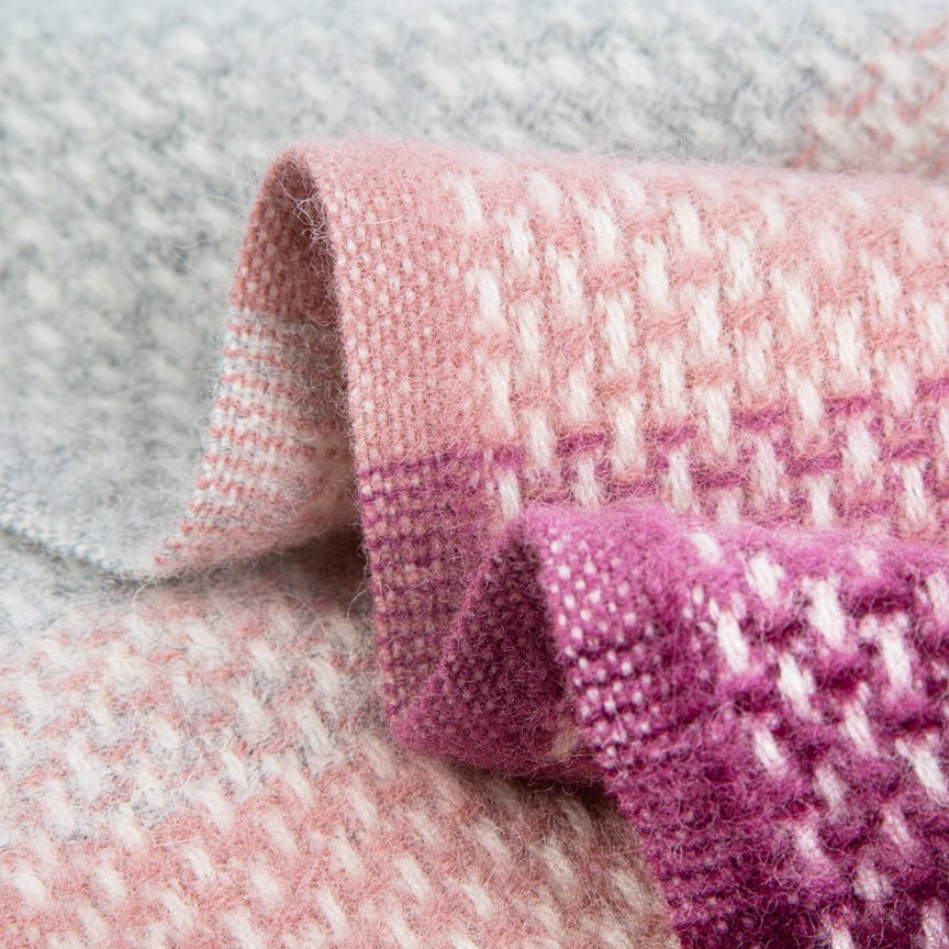 Evening Tales - Pure New Wool Blanket - Super Fluffy - Grey , Wine & Pink - Heating & Plumbing London - Throw