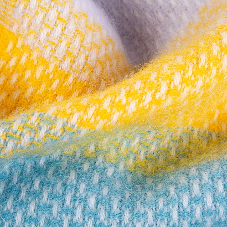 Evening Tales - Pure New Wool Blanket - Super Fluffy - Yellow, Turquoise & Grey - Heating & Plumbing London - Throw