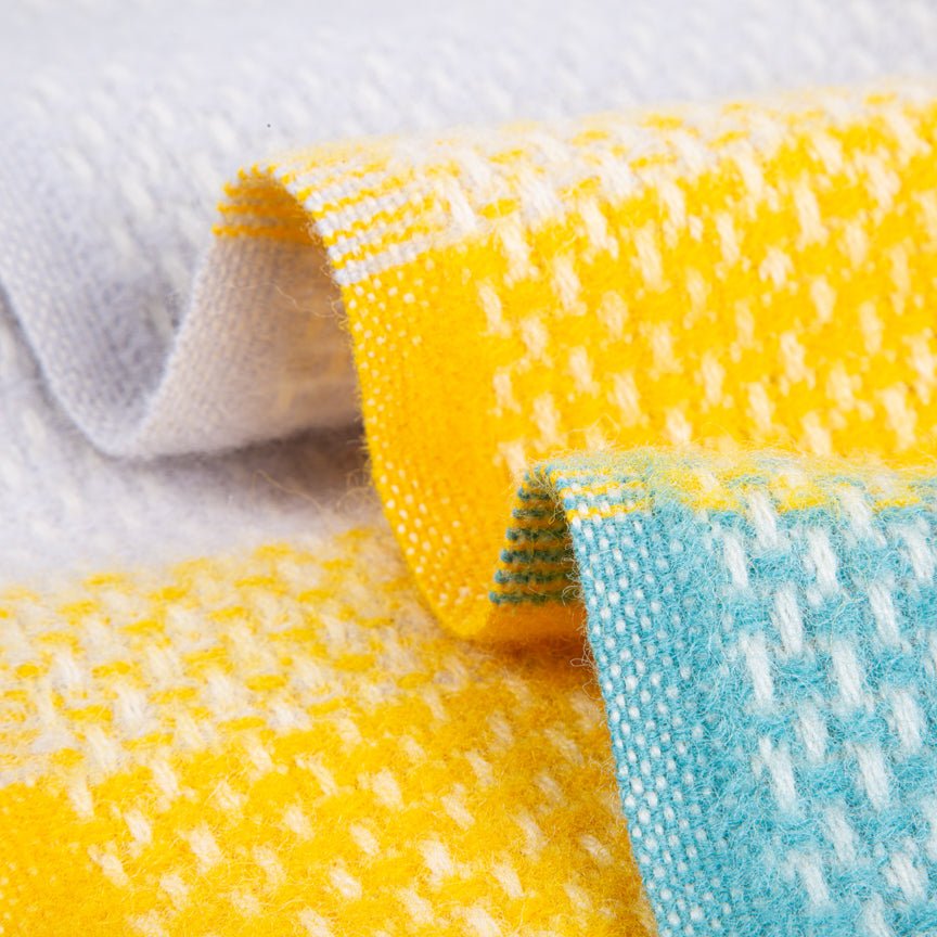 Evening Tales - Pure New Wool Blanket - Super Fluffy - Yellow, Turquoise & Grey - Heating & Plumbing London - Throw