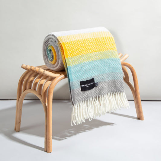 Evening Tales - Pure New Wool Blanket - Super Fluffy - Yellow, Turquoise & Grey - Heating & Plumbing London - Throw 864