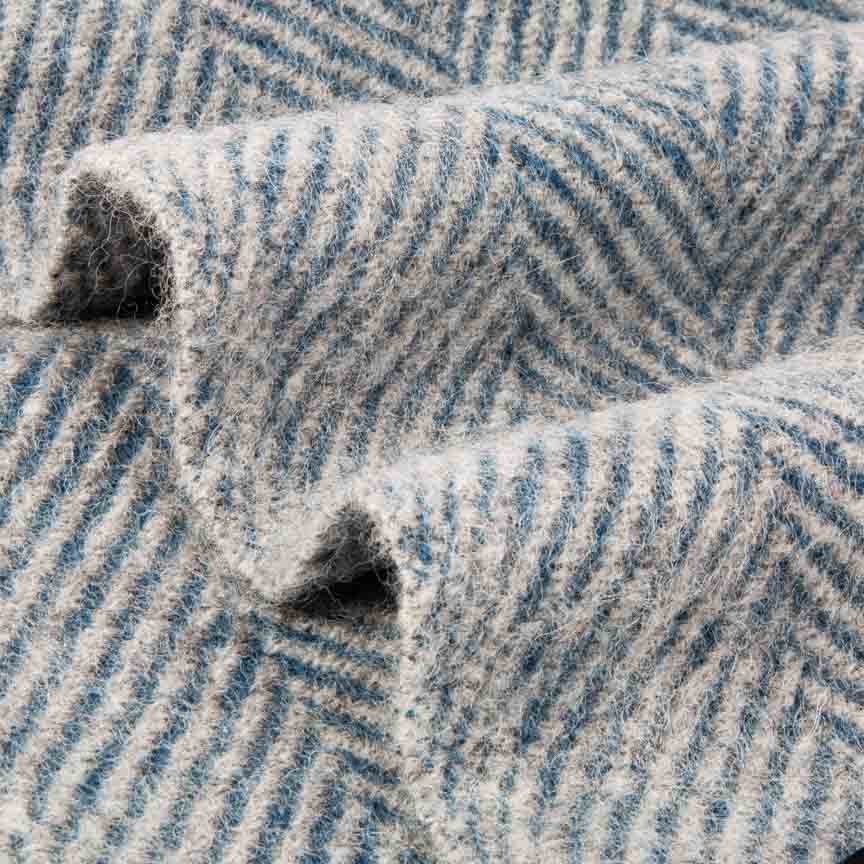 Evening Tales - Pure New Wool Blanket - Traditional Herringbone - Light Grey & Blue - Heating & Plumbing London - Throw