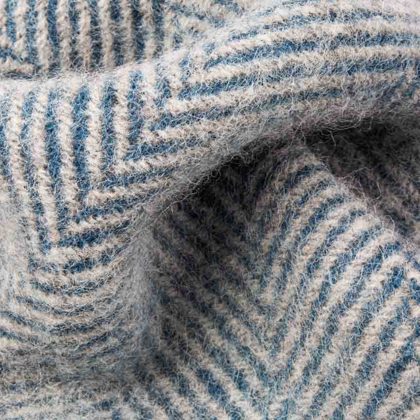 Evening Tales - Pure New Wool Blanket - Traditional Herringbone - Light Grey & Blue - Heating & Plumbing London - Throw