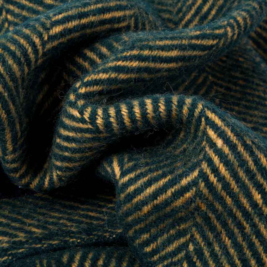 Evening Tales - Pure New Wool Blanket - Traditional Herringbone - Racing Green & Toffee - Heating & Plumbing London - Throw