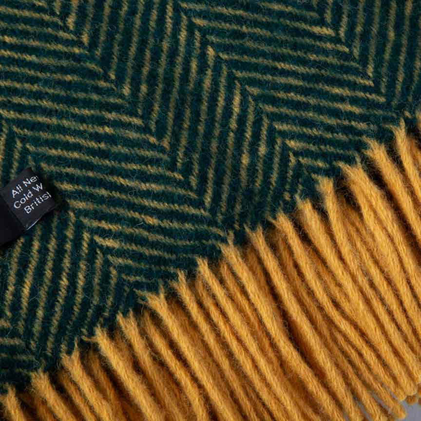 Evening Tales - Pure New Wool Blanket - Traditional Herringbone - Racing Green & Toffee - Heating & Plumbing London - Throw