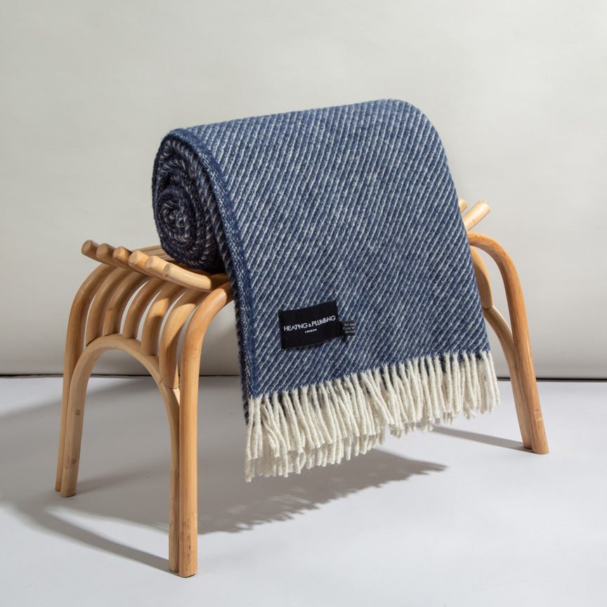 Evening Tales - Soft Pure New Wool Blanket - Contemporary Weave - Marine Blue - Heating & Plumbing London - Throw