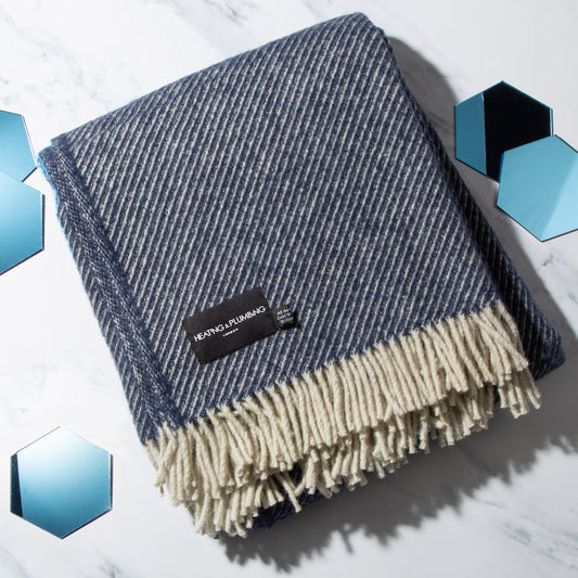 Evening Tales - Soft Pure New Wool Blanket - Contemporary Weave - Marine Blue - Heating & Plumbing London - Throw