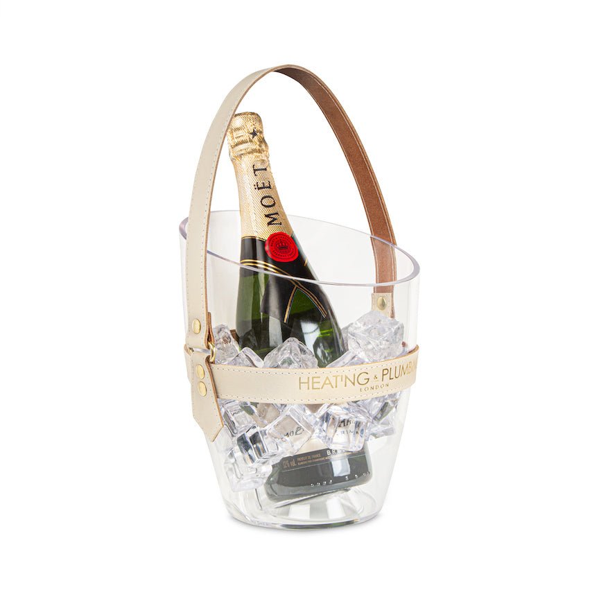 "Happy Go Sparkly" Champagne Bucket - Cream Leather Strap - Heating & Plumbing London - 