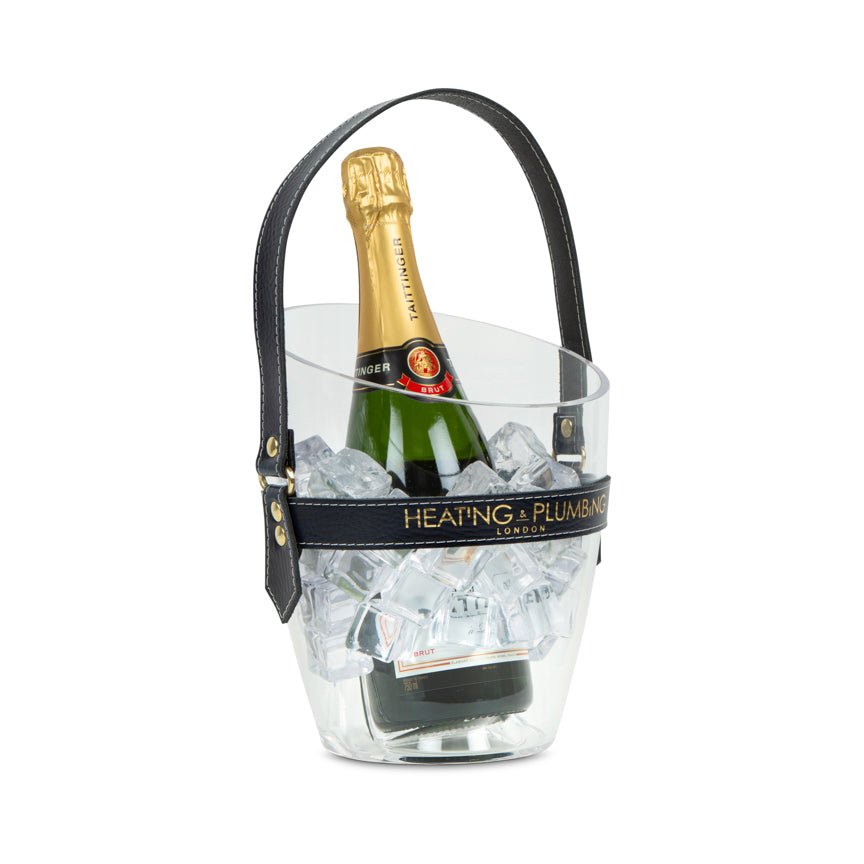 "Happy Go Sparkly" Champagne Bucket - Navy Leather Strap - Heating & Plumbing London - 