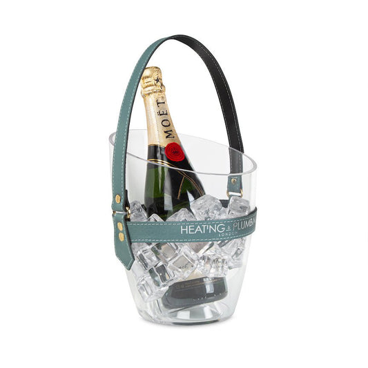 "Happy Go Sparkly" Champagne Bucket - Petrol Leather Strap - Heating & Plumbing London -  864