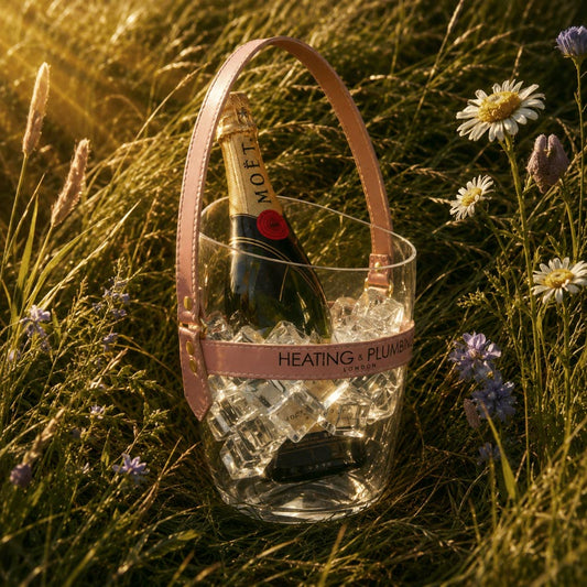 "Happy Go Sparkly" Champagne Bucket - Pink Leather Strap 900