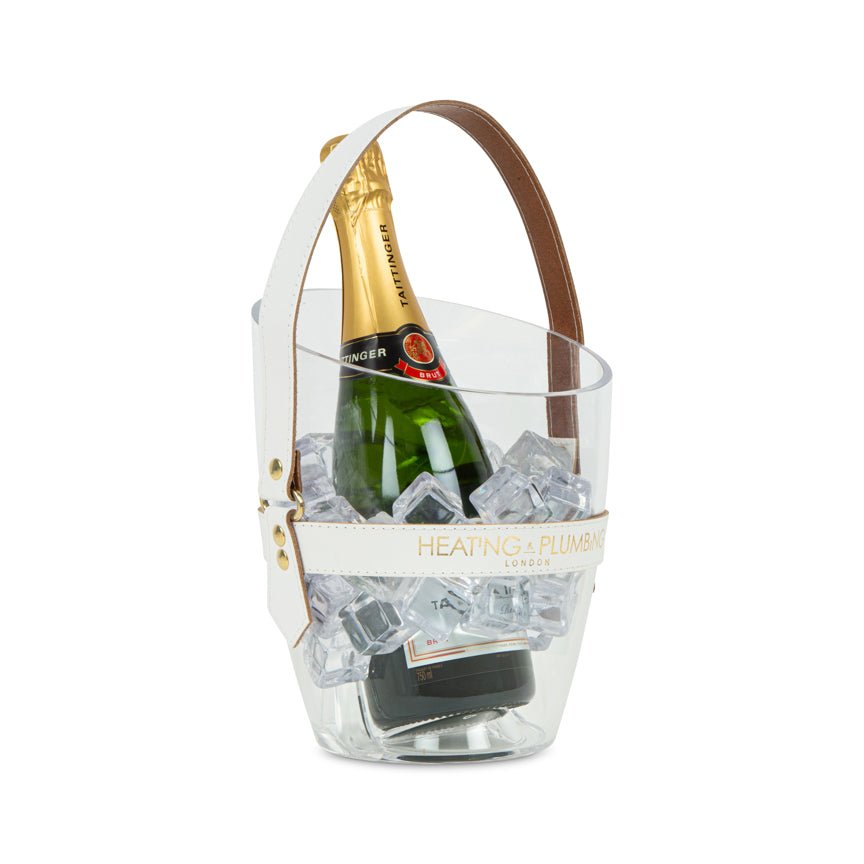 "Happy Go Sparkly" Champagne Bucket - White Leather Strap - Heating & Plumbing London - 