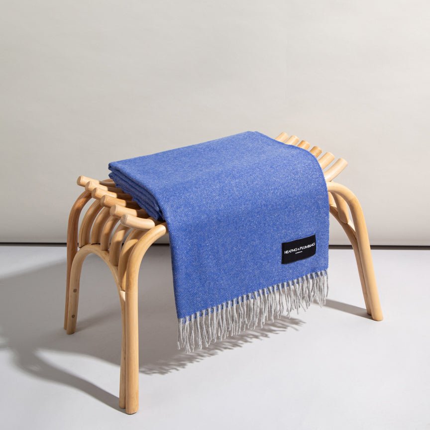 Love Stories - 100% Cashmere Blanket - Cobalt Blue & French Grey Reversible - Heating & Plumbing London - Throw