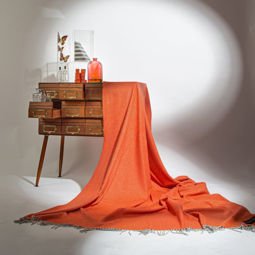 Love Stories - 100% Cashmere Blanket - Tangerine - Heating & Plumbing London - Throw