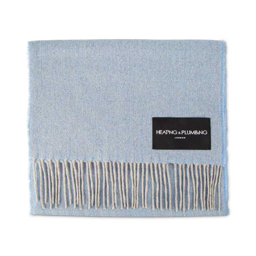 Love Stories - 100% Cashmere Scarf - Sky Blue & Grey - Heating & Plumbing London - 