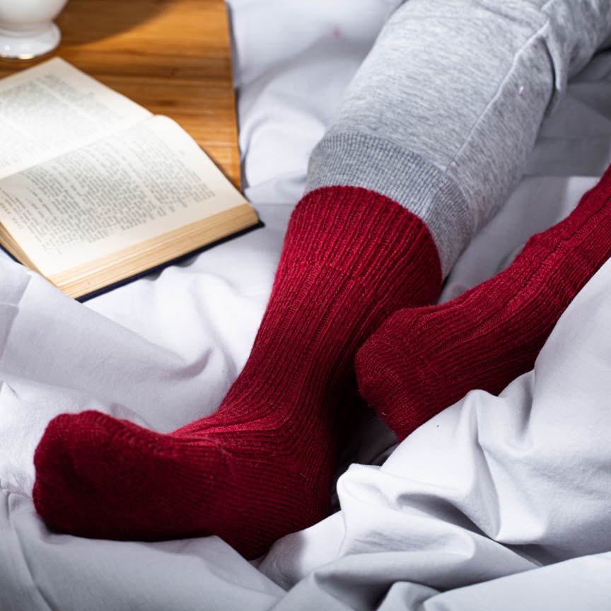 Luxury lounge socks in British alpaca - Wine - Heating & Plumbing London - Alpaca Bed Socks